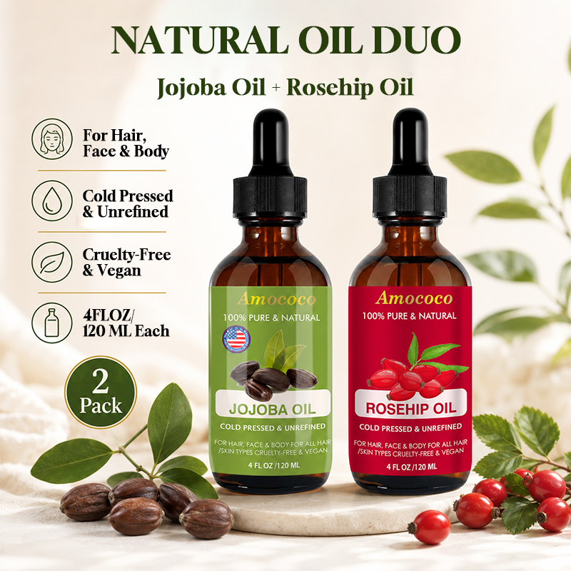 Face Oil Rosehip - Amococo 2 Stück Jojobaöl und Hagebuttenöl